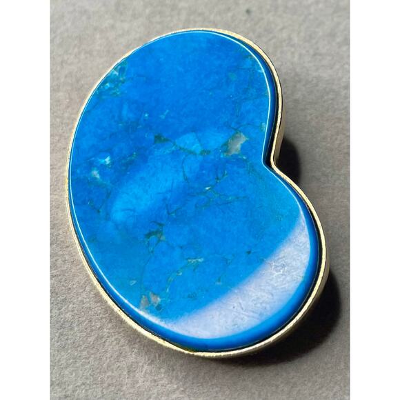 Neva Burba Blue Howlite 14K GP Brooch Vintage 80s Modernist - Picture 3 of 6